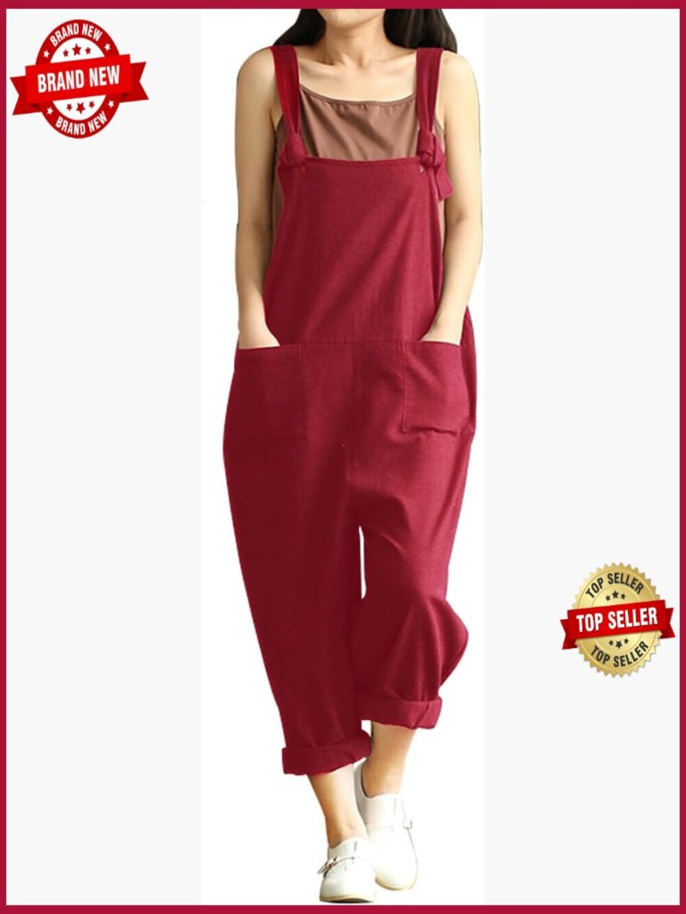 Plus Size Wide Leg Linen Overalls Jumpsuit Romper Loose Baggy
